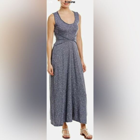 Max studio jersey trimmed slub summer maxi dress striped NWT #719 - Picture 1 of 9